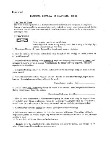 Experiment EMPIRICAL FORMULA OF MAGNESIUM OXIDE