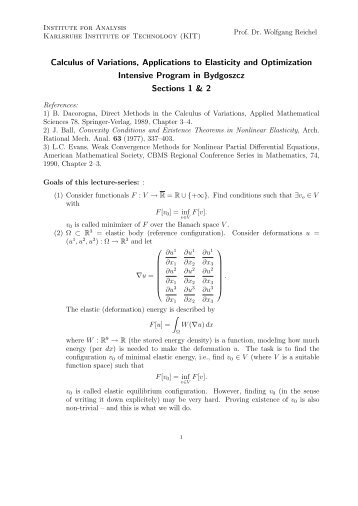 Calculus of Variations, Applications to Elasticity and Optimization ...