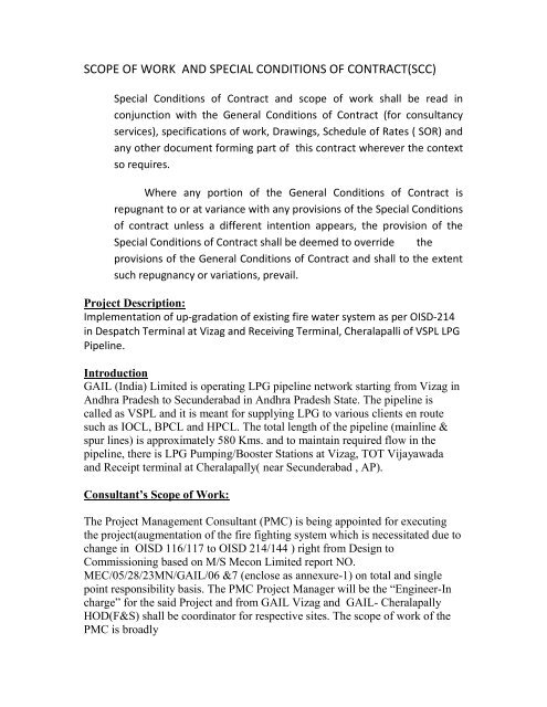 scope of work and special conditions of contract(scc) - GAIL