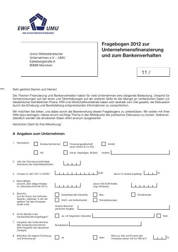 Fragebogen 2012 zur Unternehmensfinanzierung und zum ... - EWiF