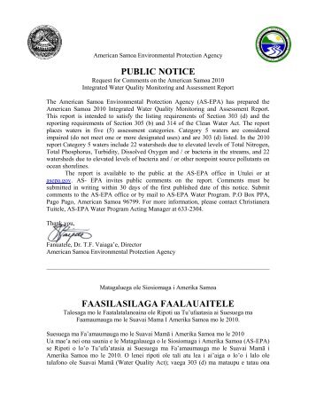 PUBLIC NOTICE - American Samoa EPA