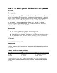 Lab 1: The metric system â measurement of length and weight