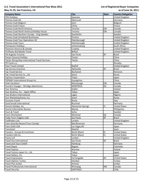 U.S. Travel Association's International Pow Wow 2011 May 21-25 ...