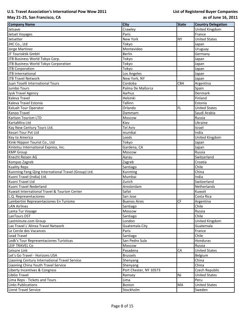 U.S. Travel Association's International Pow Wow 2011 May 21-25 ...