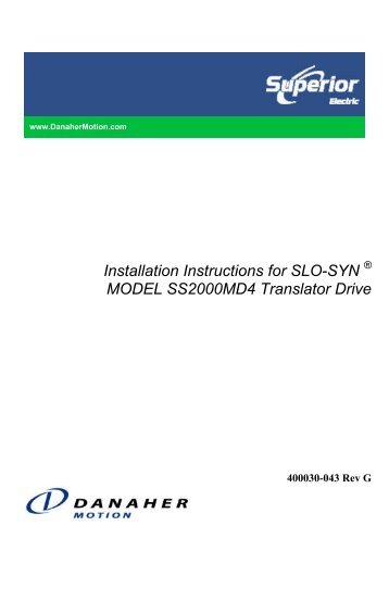 Installation Instructions for SLO-SYN MODEL SS2000MD4 ...