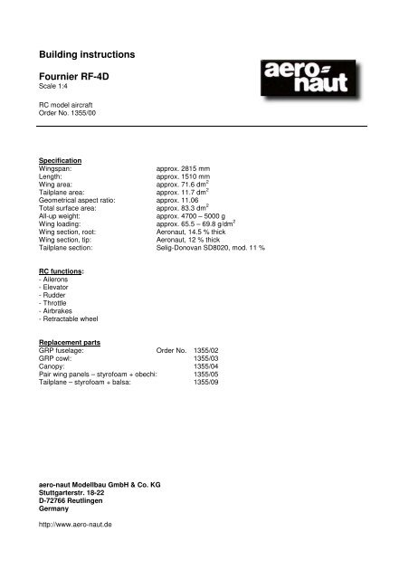Building instructions Fournier RF-4D - Aero-naut