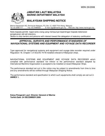 JABATAN LAUT MALAYSIA MALAYSIAN SHIPPING NOTICE