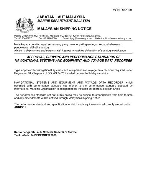 JABATAN LAUT MALAYSIA MALAYSIAN SHIPPING NOTICE