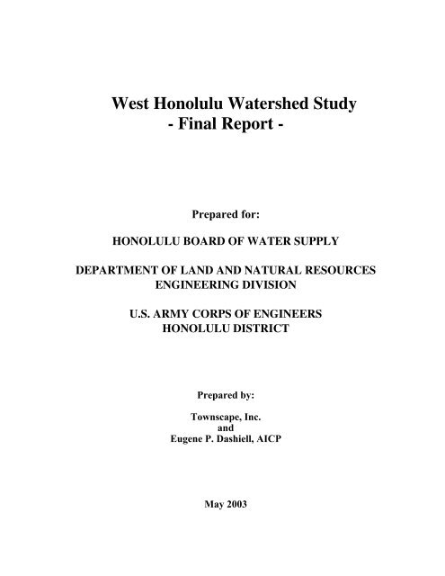 West Honolulu Watershed Study - Final Report - Prepared for