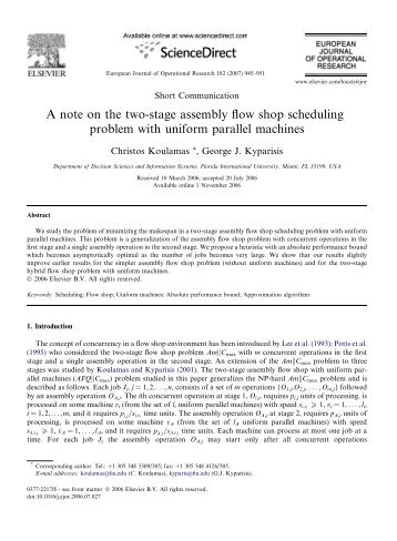 A note on the two-stage assembly flow shop scheduling problem ...