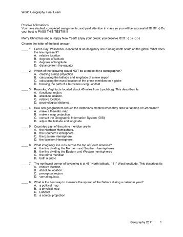 Geography Final Exam 2011.pdf - CommunityNet: DeKalb County ...