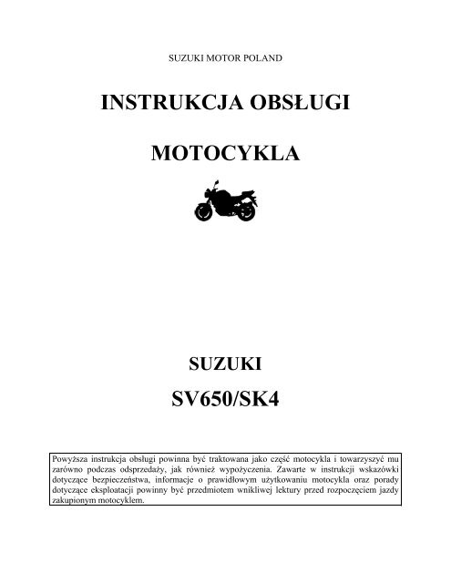 instrukcja obsługi motocykla sv650/sk4 - Suzuki Motor Poland