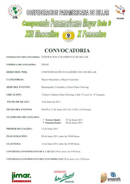 CONVOCATORIA - ConfederaciÃ³n Panamericana de Billar