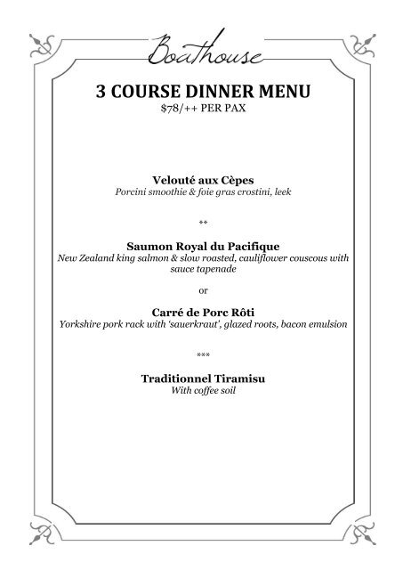 3 COURSE DINNER MENU - Boathouse