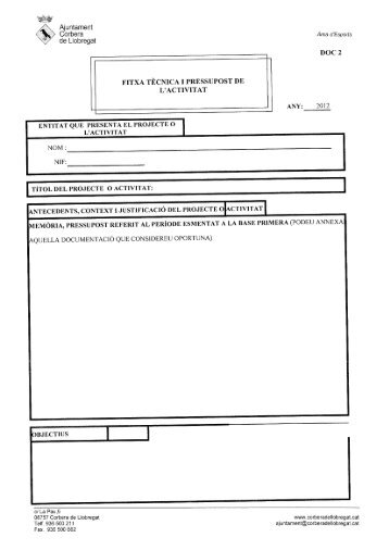 Fitxs tècnica i pressupost de les activitats per a la qual es demana ...