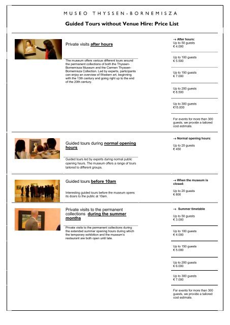 Guided Tours without Venue Hire: Price List - Museo Thyssen ...