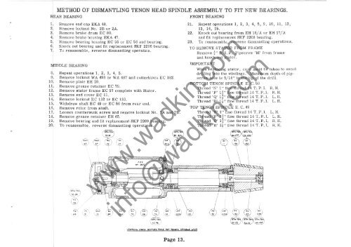 Wadkin ECA Tenoner Manual and Parts List