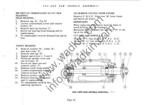 Wadkin ECA Tenoner Manual and Parts List