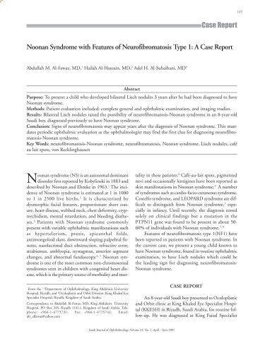 Case Report Noonan Syndrome with Features of Neurofibromatosis ...