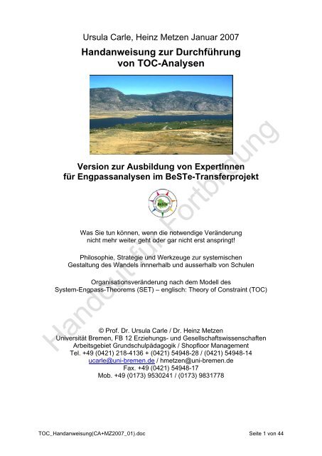 Handanweisung Zur Durchfa Hrung Von Toc Analysen Tqse Handanweisung Zur Durchfa Hrung Von Toc Analysen Tqse