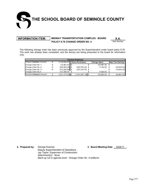 Back-up not in agenda book - Seminole County Schools