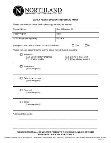 EARLY ALERT STUDENT REFERRAL FORM - Northland ...