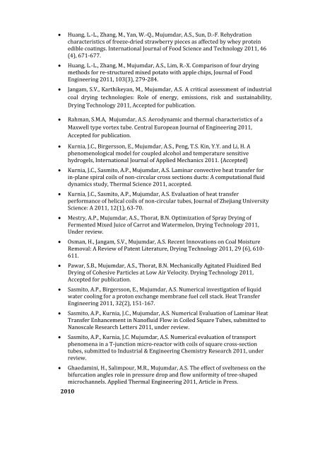 Publications of Prof. Arun S. Mujumdar (1978- January 2012)