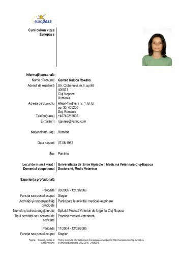 Curriculum vitae Europass - USAMV Cluj-Napoca