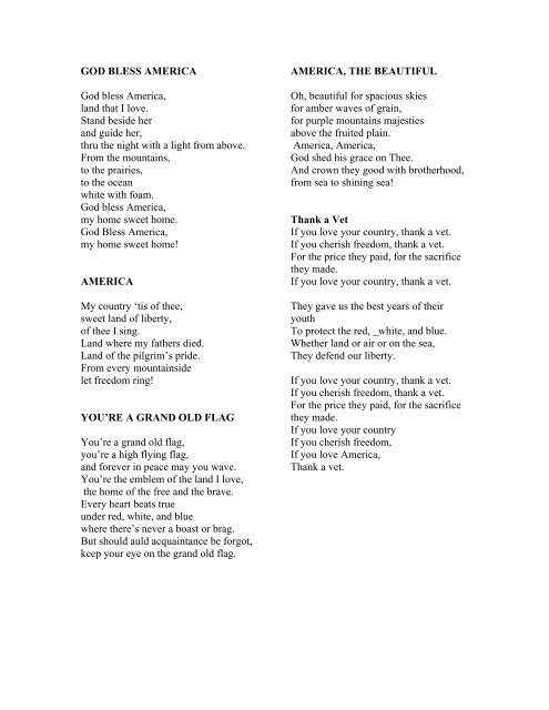 Veterans Day Convo Lyrics Take Home Sheet Veterans Day Convo Lyrics Take Home Sheet