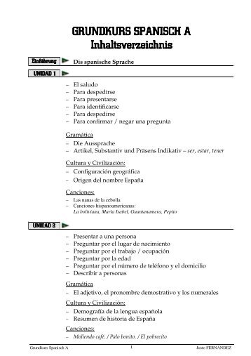 GRUNDKURS SPANISCH A Inhaltsverzeichnis ... - Hispanoteca