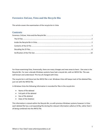 Forensics: EnCase, Vista and the Recycle Bin Contents