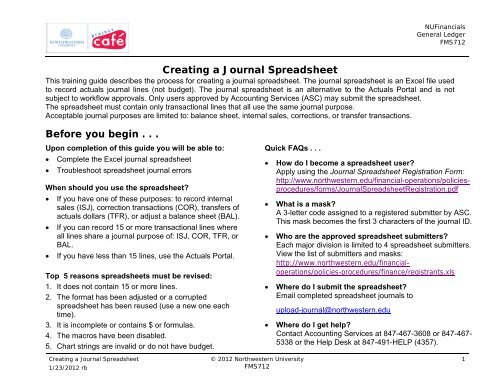 Creating a Journal Spreadsheet - Northwestern University