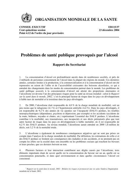 Problèmes de santé publique provoqués par l'alcool - Union des ...