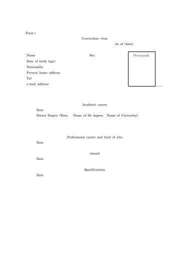 Formï¼ Curriculum vitae As of (date) Name Sex Date of birth (age ...