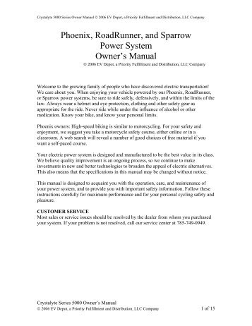 Crystalyte Owners Manual - V is for Voltage electric vehicle forum