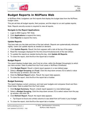 Budget Reports in Nuplans Web - Northwestern University
