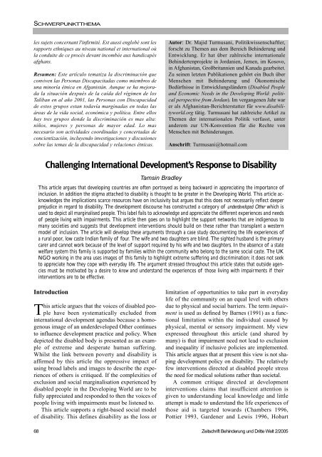 Armut und Behinderung - Behinderung und Dritte Welt