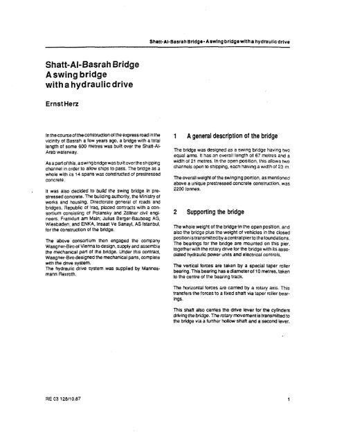 Shatt-Al-Basrah Bridge A Swing Bridge with a Hydraulic Drive