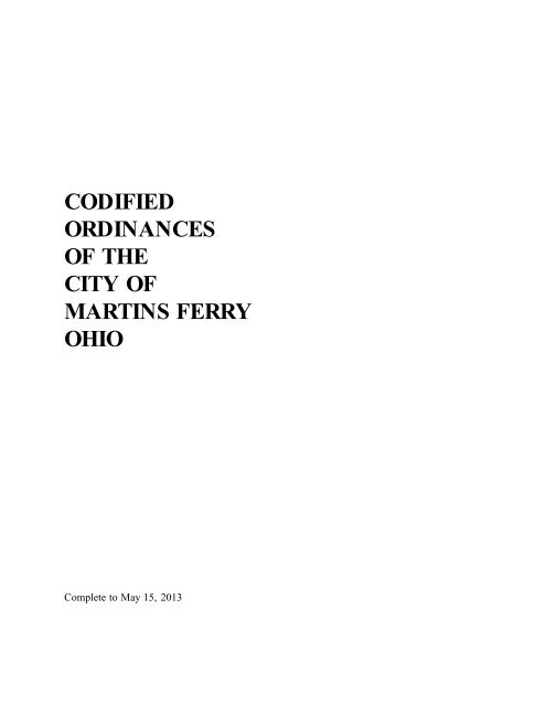 Codified Ordinances Of The City Martins Ferry Ohio