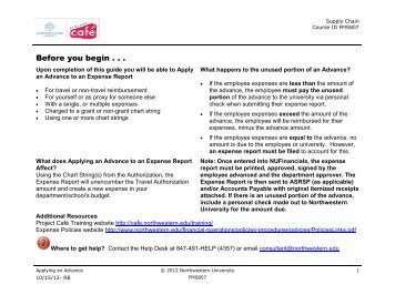 Applying an Advance - Project Café - Northwestern University