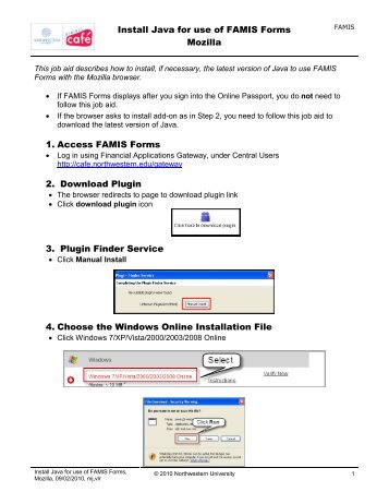 Install Java for use of FAMIS Forms Mozilla - Northwestern University