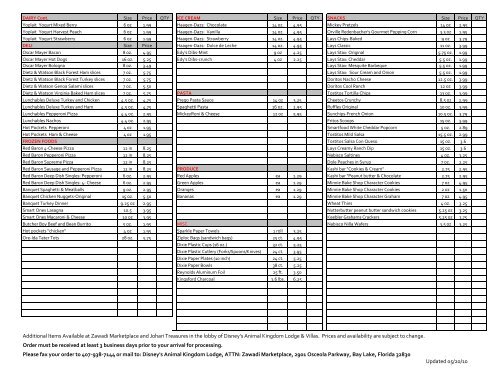 DISNEY'S ANIMAL KINGDOM VILLAS-GROCERY ORDER FORM ...