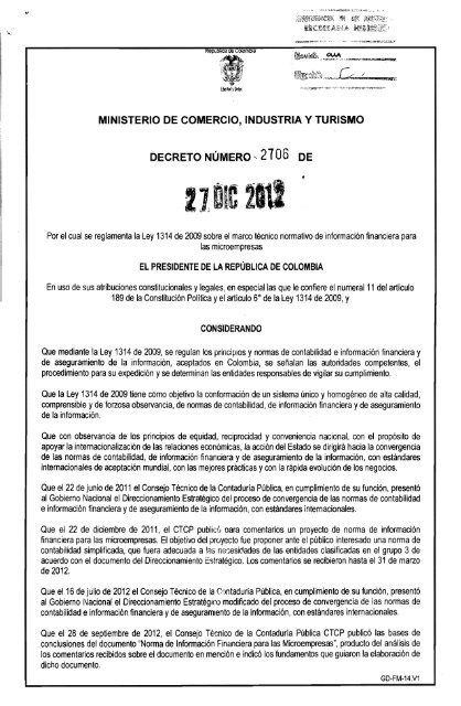 Decreto Numero 2706 de 2012