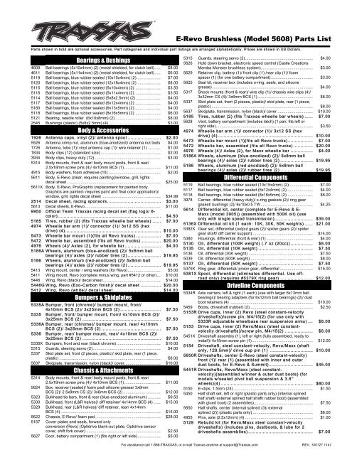 E-Revo Brushless (Model 5608) Parts List