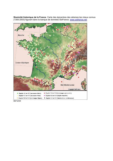 SismicitÃ© historique de la France. Carte des Ã©picentres des ... - BRGM