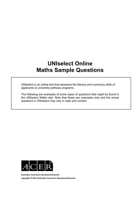 UNIselect Online Maths Sample Questions - ACER