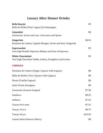 Luxury After Dinner Drinks - Meze