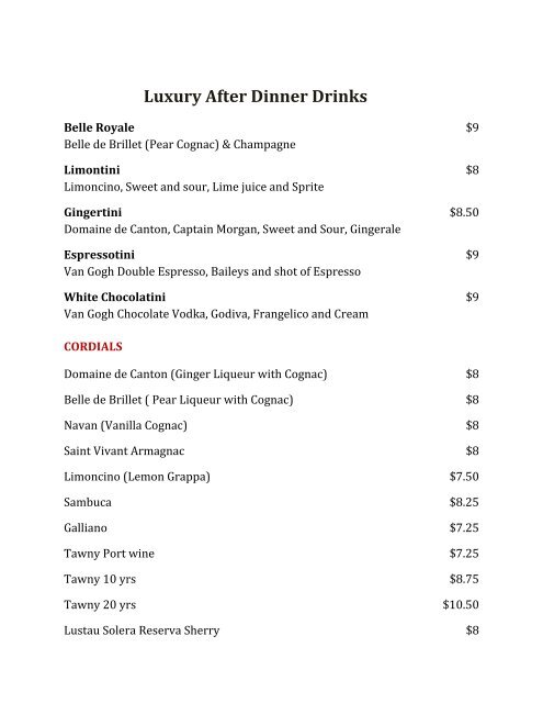 Luxury After Dinner Drinks Meze