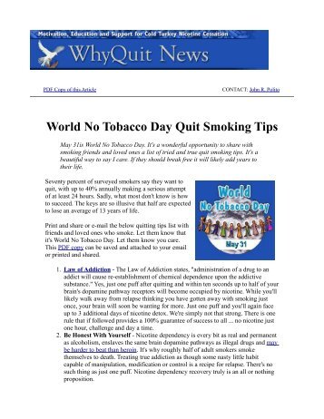 World No Tobacco Day Quit Smoking Tips - WhyQuit