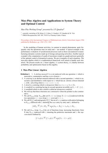 Max-Plus Algebra and Applications to System Theory and Optimal ...